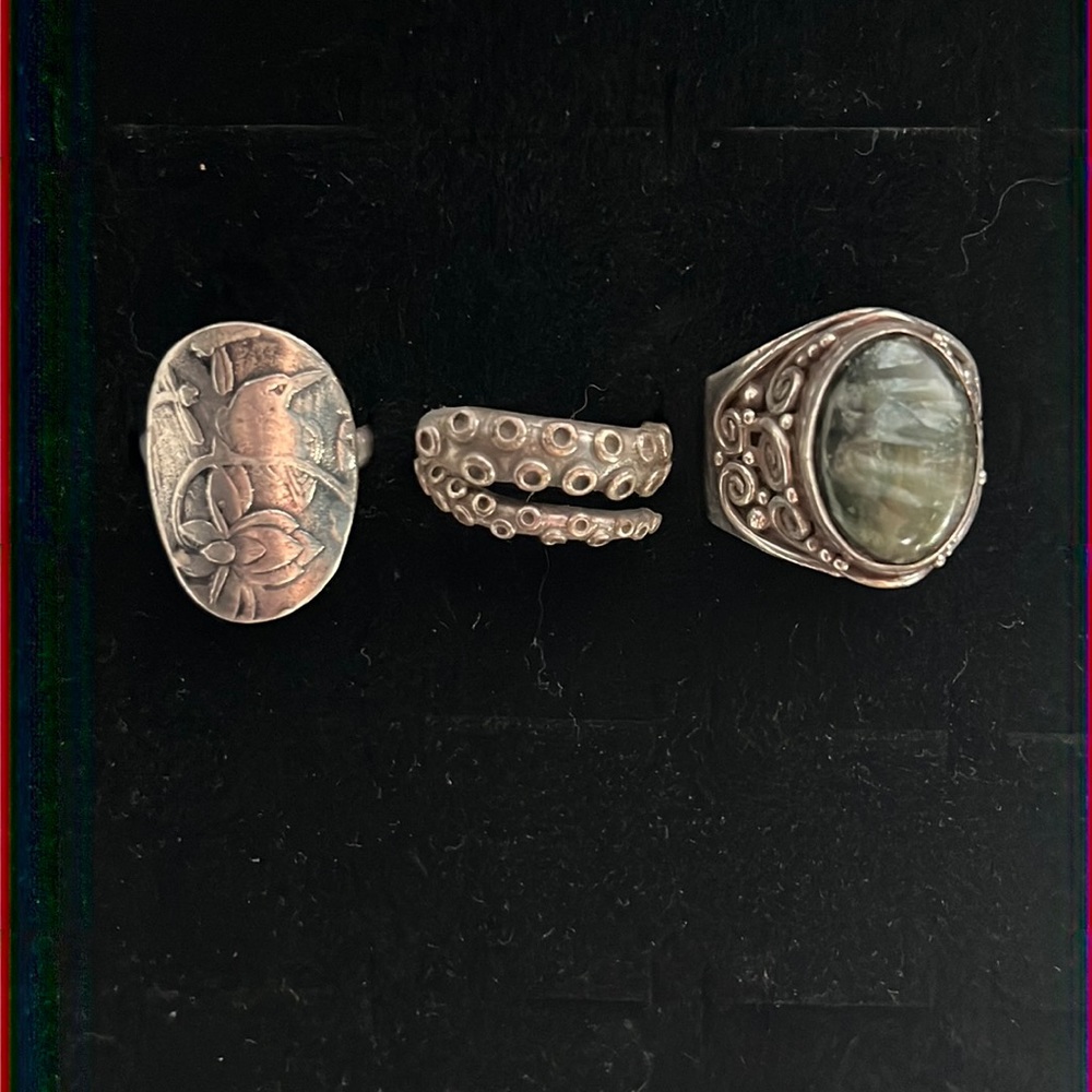 Sterling silver ring bundle sizes adjustable and maybe a 7 for the bird ring